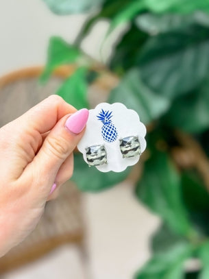 Grey Camouflage Stud Earrings