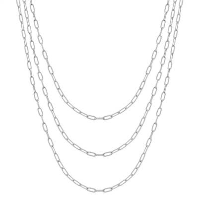 Silver Triple Layered Chain 16"-18" Necklace & Stud Earrings Set