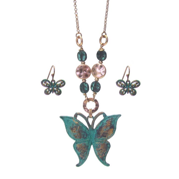 Vintage Butterfly Pendant Necklace Set