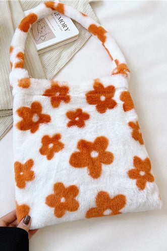 Daisy Pattern Faux Fur Shoulder Bag