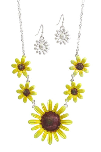 Paint Sunflower Pendant Necklace Set