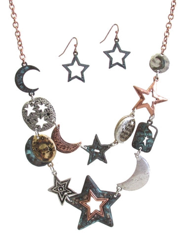Vintage Star Moon Bib Necklace Set