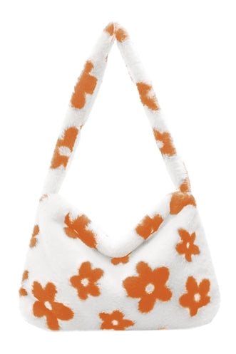 Daisy Pattern Faux Fur Shoulder Bag