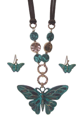 Vintage Butterfly Pendant Necklace Set