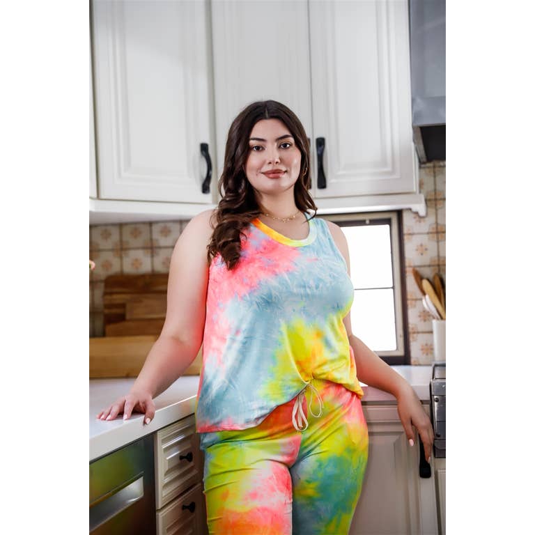 Neon Pink & Yellow Tie-Dye Top & Pants Set