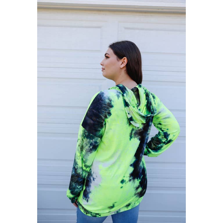Neon Yellow Black Tie-Dye Zip-Up Hooded Sweatshirt