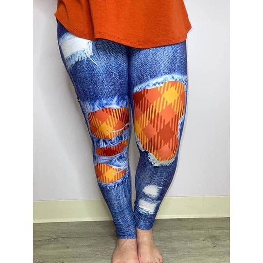 Fall Patched Plaid Leggings