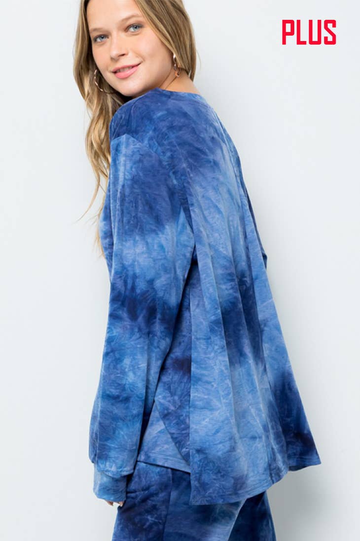 Tie Dye Long Sleeve Round Neck Plus Top