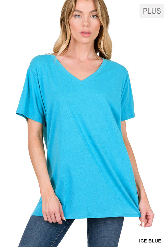 PLUS COTTON  BOYFRIEND V-NECK TEE - Ice Blue