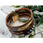 Magnetic Clasp Layered Stacked Bracelet Feather