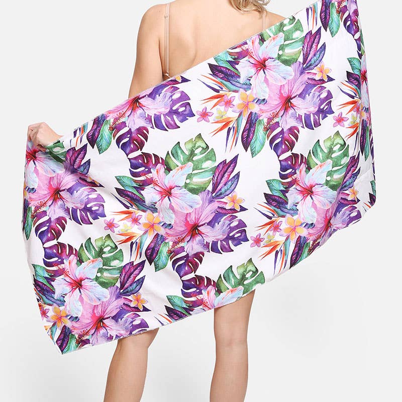 Hibiscus Print Beach Towel Tote Bag 2 In 1