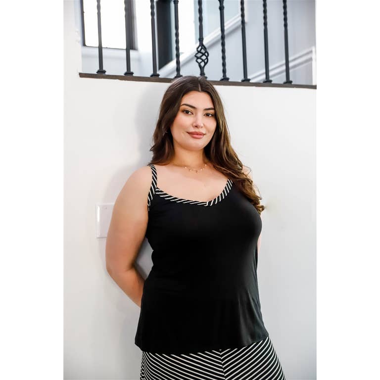 Junior Plus Black Striped V-Neck Top & Maxi Skirt Set