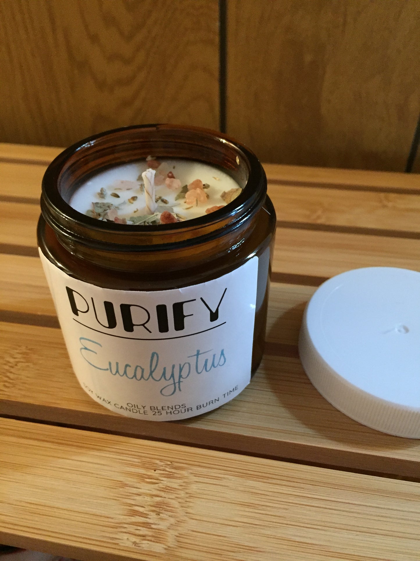Small 25 hour burn Purify Candles with Herbs and Pink Salt
