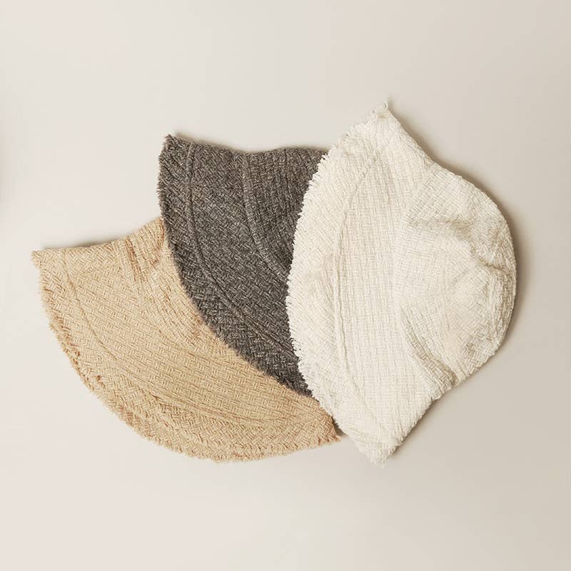 Solid Weaved Sun Hat with Frayed Edges
