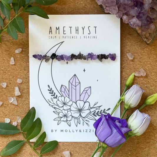 Elasticated Crystal Chip Bracelet - Amethyst