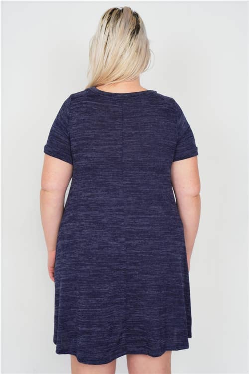 Plus Size Size Navy Casual Cuffed Short Sleeve Mini Dress