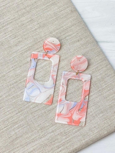 Groovy Acrylic Statement Dangle Earrings - Coral