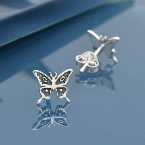 Sterling Silver Carded Butterfly Post Earrings 7x8mm