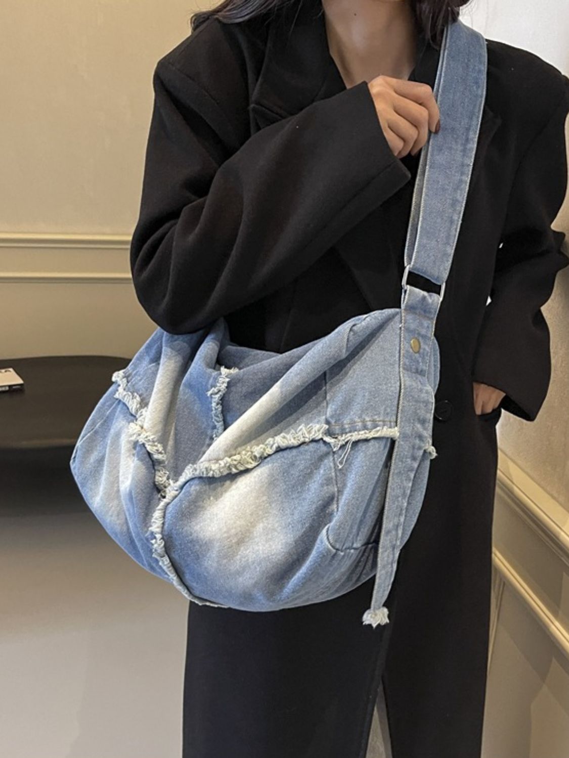 Raw Hem Gradient Crossbody Bag