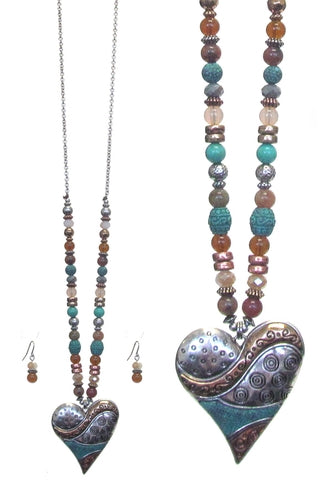 Heart Bead Long Necklace Set