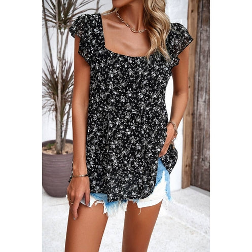 Floral Print Square Neck Loose Fit Lined Top