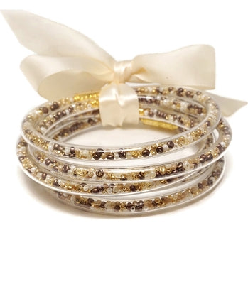 FAUX LEATHER IN MULTI JELLY TUBE BRACELET SET - Gold