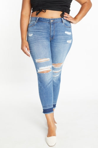 Distressed Contrast Released Hem Jeans