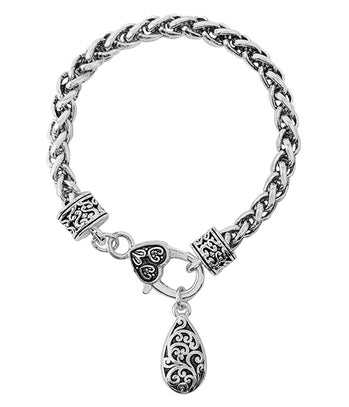 BALI FILIGREE  DROP CHARM CHUNKY BRACELET -  7 INCHES