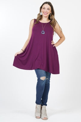 Plus Size Round Neck Sleeveless Two-Pocket Tunic