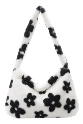 Daisy Pattern Faux Fur Shoulder Bag