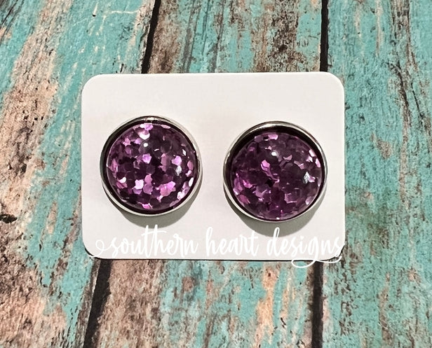 Purple Glitter Stud Earrings