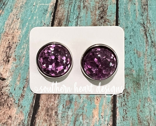 Purple Glitter Stud Earrings