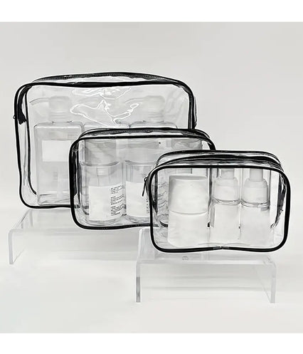 Transparent Travel Cosmetic 3 Piece Bag Set