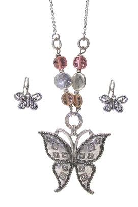 Vintage Butterfly Pendant Necklace Set