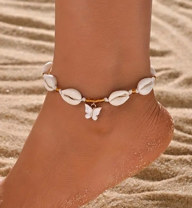 Shell Anklet with Butterfly Charm