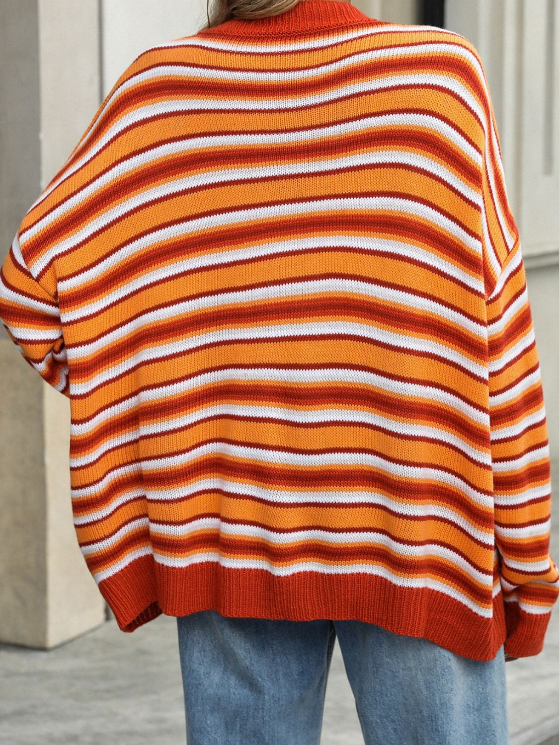 Striped Mock Neck Long Sleeve Sweater