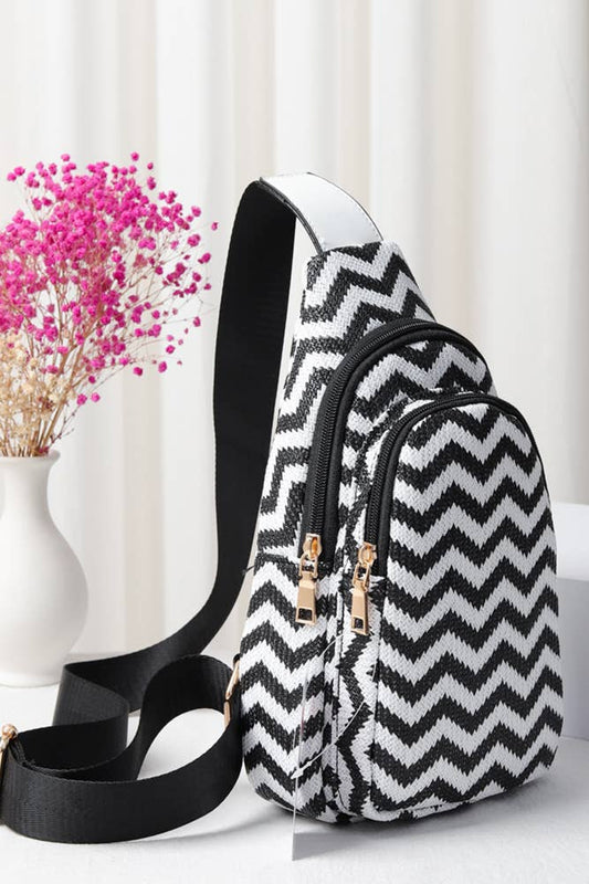 Chevron Pattern Straw Sling Bag