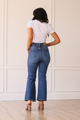 The Blake Mid Washed Mid Rise Distressed Crop Flare