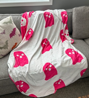 Ghosts Double Sided Soft Pink Ghost Blanket 60" By 80"