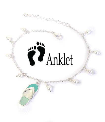 Sealife Theme Sea Glass Pearl Anklet - Flip Flop