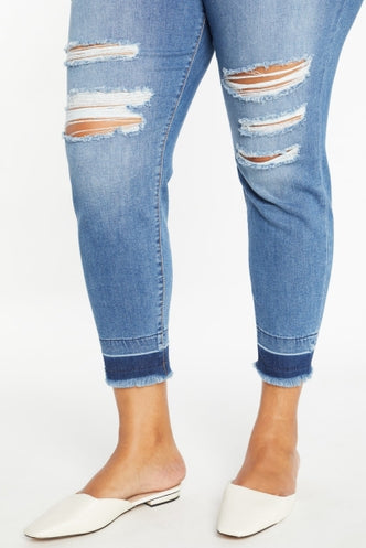 Distressed Contrast Released Hem Jeans