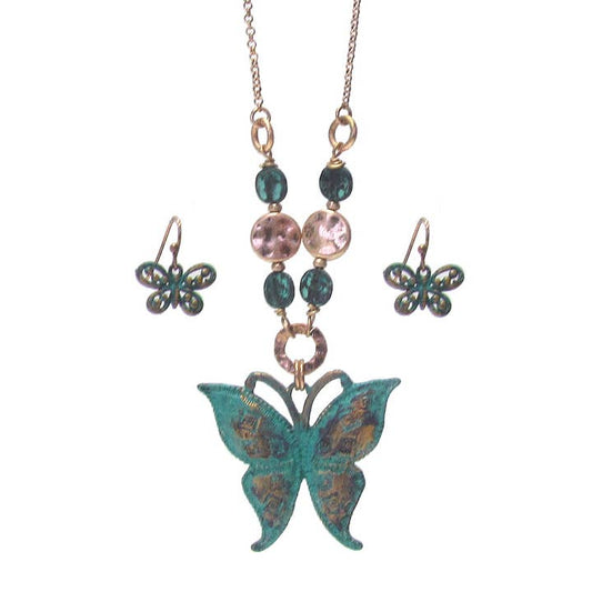 Vintage Butterfly Pendant Necklace Set