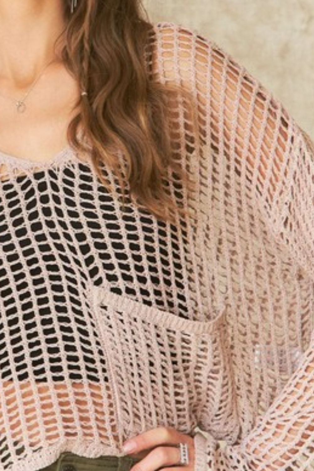 ADORA Crochet Long Sleeve Knit Cover Up with Big Pocket