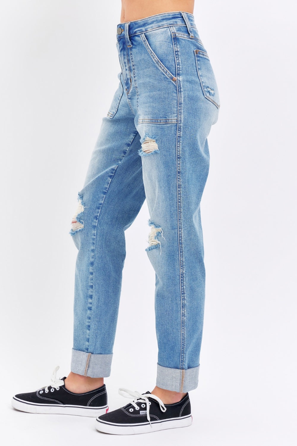 Judy Blue Full Size Distressed Straight Jeans with Patch Pockets