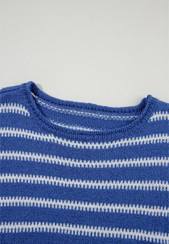 Striped Round Neck Dropped Shoulder Sweater