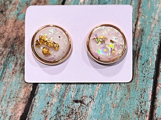 White Earring Gold Foil Stud Earrings