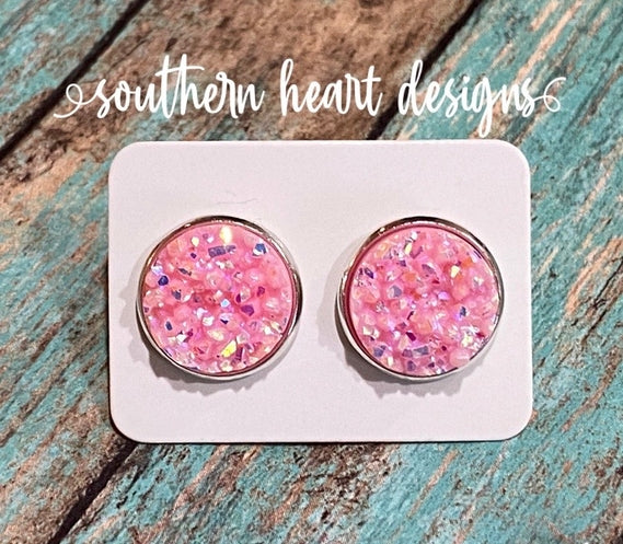 Pink Iridescent Stud Earrings