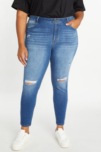 High Rise Destructed Ankle Skinny