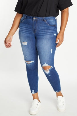 High Rise Destructed Skinny Jeans