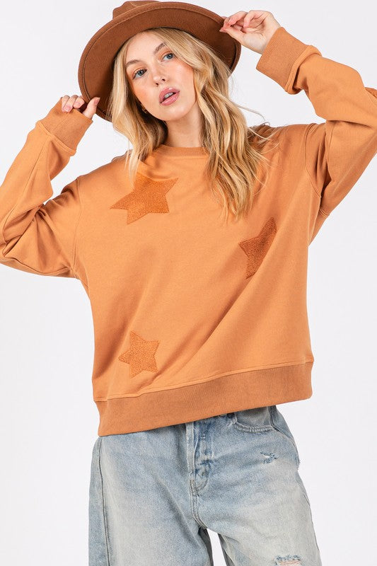 SAGE + FIG Star Patch Long Sleeve Sweatshirt